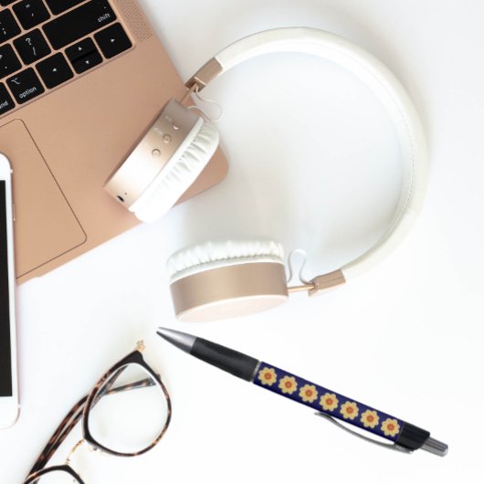 イエローダリアオンブルーフローラルパターン ボールペン