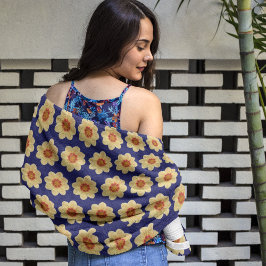 イエローダリアパターンオンブルーフローラ ビーチタオル