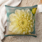 イエローダリアフラワーオンダークティール（緑がかった色）背景 クッション (ブランケット)