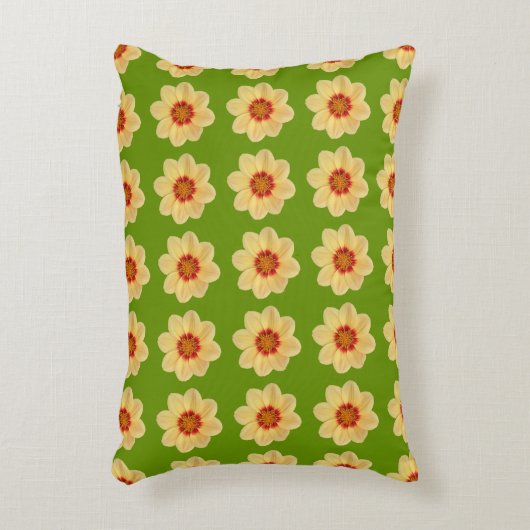 イエローダリアフローラルパターンオングリーン アクセントクッション (正面(垂直))