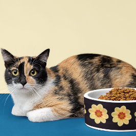 イエローダリアフローラルパターンオンブラック ボウル