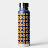 イエローダリアフローラルパターンオンブルー ウォーターボトル (左面)