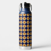 イエローダリアフローラルパターンオンブルー ウォーターボトル (正面)