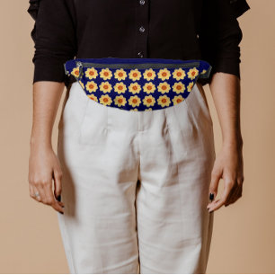 イエローダリアフローラルパターンオンブルー ファニーパック