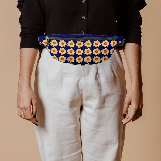 イエローダリアフローラルパターンオンブルー ファニーパック