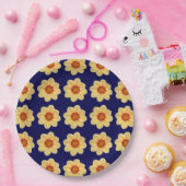 イエローダリアフローラルパターンオンブルー ペーパープレート (パーティー)