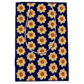 イエローダリアフローラルパターンオンブルー ミディアムペーパーバッグ (正面)