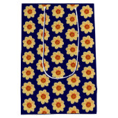 イエローダリアフローラルパターンオンブルー ミディアムペーパーバッグ (裏面)