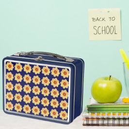 イエローダリアフローラルパターンオンブルー メタルランチボックス