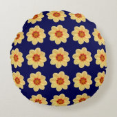 イエローダリアフローラルパターンオンブルー ラウンドクッション (正面)