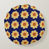 イエローダリアフローラルパターンオンブルー ラウンドクッション (裏面)