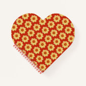 イエローダリアフローラルパターンon赤 ノートブック (正面)