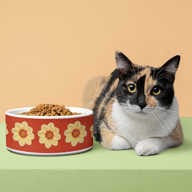 イエローダリアフローラルパターンon赤 ボウル (クリエイターアップロード済み)