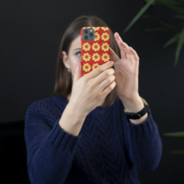 イエローダリアフローラルパターンon赤 iPhone 16ケース