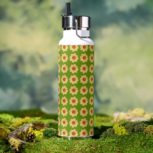 イエローダリア花の模様（白） ウォーターボトル (アウトドア (回転後))