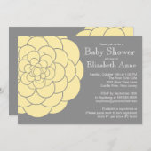 イエローダリア開花フローラニュートラルベビーシャワー 招待状 (正面/裏面)