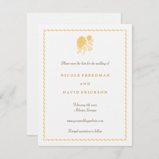 イエローダリア 結婚式の案内カード 招待状 (正面/裏面)