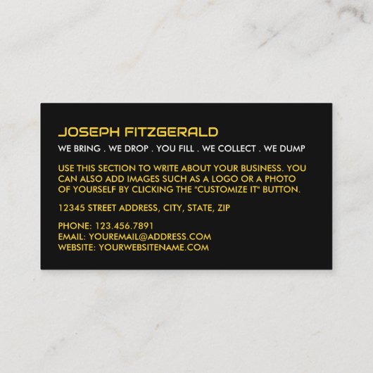 イエローダンプスター、スキップ/ダンプスター会社 名刺 (裏面)