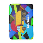 イエローダンプトラックカラフル、幾何形状、名前 バスマット (正面縦)