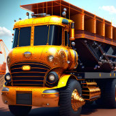 イエローダンプトラック、キッズ建築車用デコール メタルプリント