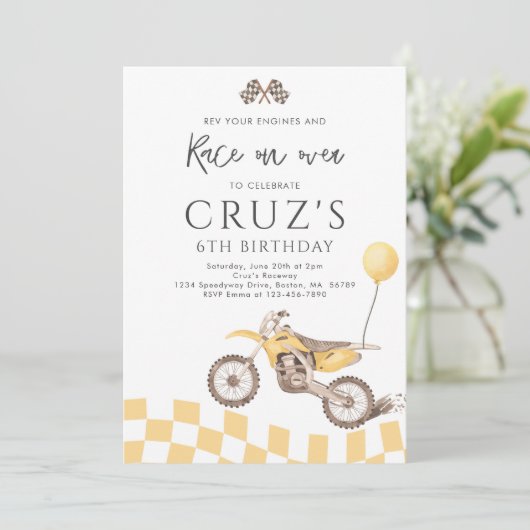 イエローダートバイクモトクロスレーシング誕生日パーティー 招待状 (スタンド正面)