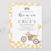 イエローダートバイクモトクロスレーシング誕生日パーティー 招待状 (正面/裏面)