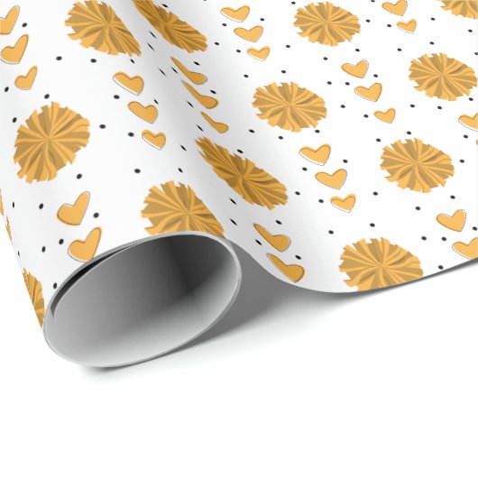 イエローチアリーダポムポム&ハートパターン ラッピングペーパー (ロールコーナー)