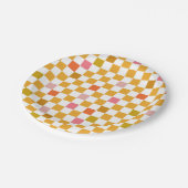 イエローチェッカーボードパターン誕生日 ペーパープレート (アングル)