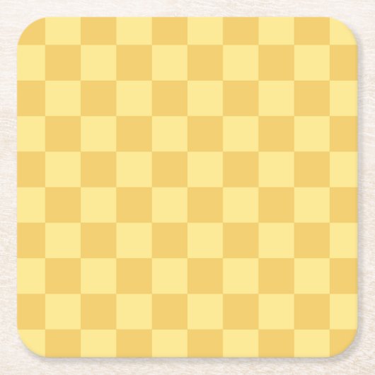 イエローチェッカーボード柄 スクエアペーパーコースター (正面)