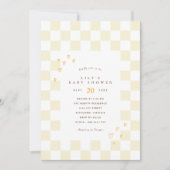 イエローチェッカーボード | ニュートラルレトロベビーシャワー 招待状 (正面)