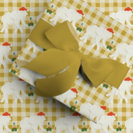 イエローチェックのホワイトエレファント クリスマスパーティー ラッピングペーパー