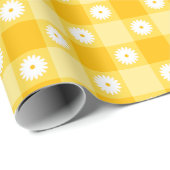 イエローチェックの花柄 ラッピングペーパー (ロールコーナー)