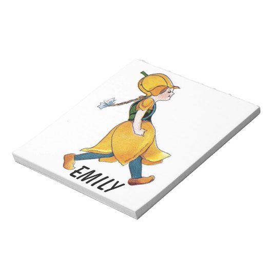 イエローチューリップかわいいフラワーチャイルドおもしろいガール ノートパッド (回転)