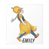 イエローチューリップかわいいフラワーチャイルドおもしろいガール ノートパッド (正面)