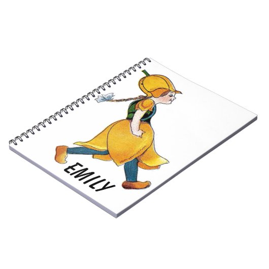 イエローチューリップかわいいフラワーチャイルドおもしろいガール ノートブック (左側)