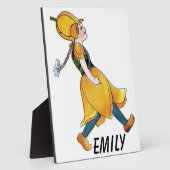 イエローチューリップかわいいフラワーチャイルドおもしろいガール フォトプラーク (側面)