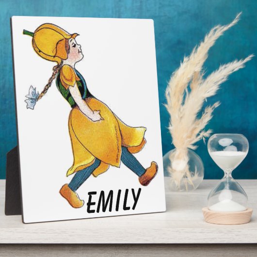 イエローチューリップかわいいフラワーチャイルドおもしろいガール フォトプラーク (側面)