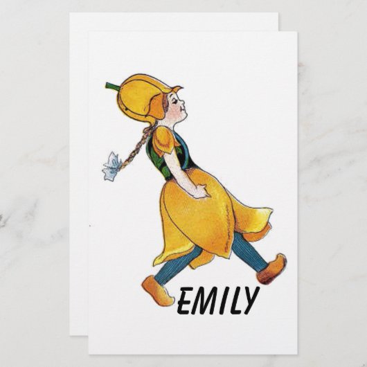 イエローチューリップかわいいフラワーチャイルドおもしろいガール 便箋 (正面/裏面)