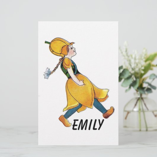 イエローチューリップかわいいフラワーチャイルドおもしろいガール 便箋 (スタンド正面)