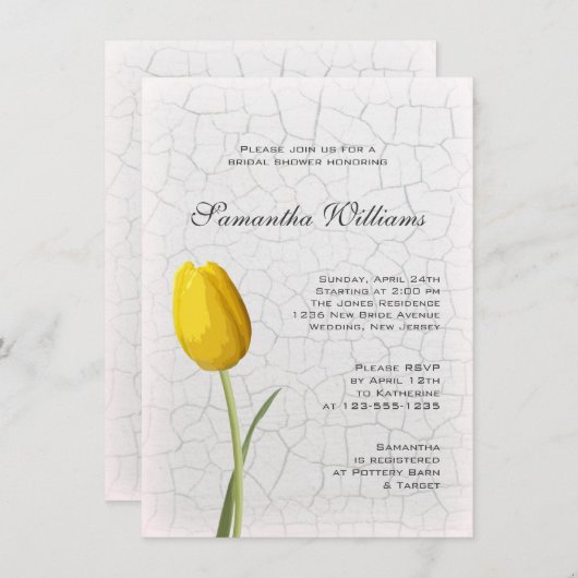 イエローチューリップオンクラックル絵を描ブライダルシャワー 招待状 (正面/裏面)