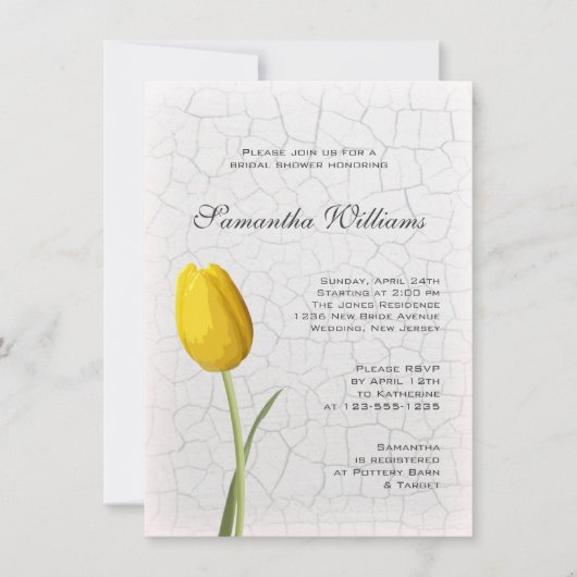 イエローチューリップオンクラックル絵を描ブライダルシャワー 招待状 (正面)