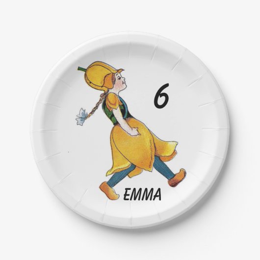 イエローチューリップキュートフラワーフローラ誕生日ガール ペーパープレート (正面)