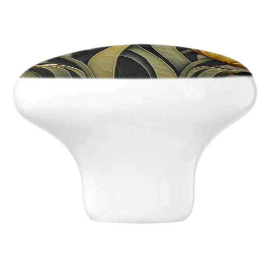 イエローチューリップフローラアールヌーボーインスパイア自然 セラミックノブ (側面)