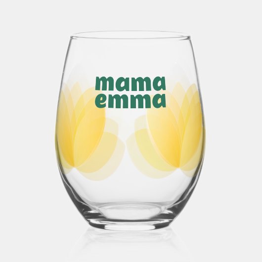 イエローチューリップフローラデザインマザーズデイギフト ステムなしワイングラス (左)