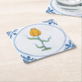 イエローチューリップヴィンテージデルフトアート紙コースター スクエアペーパーコースター (アングル)