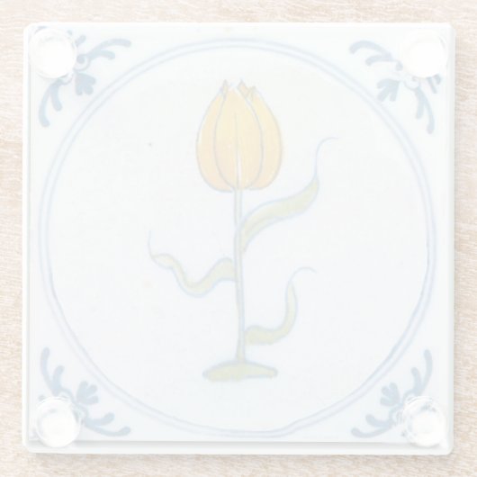 イエローチューリップヴィンテージデルフトアート ガラスコースター (裏面)