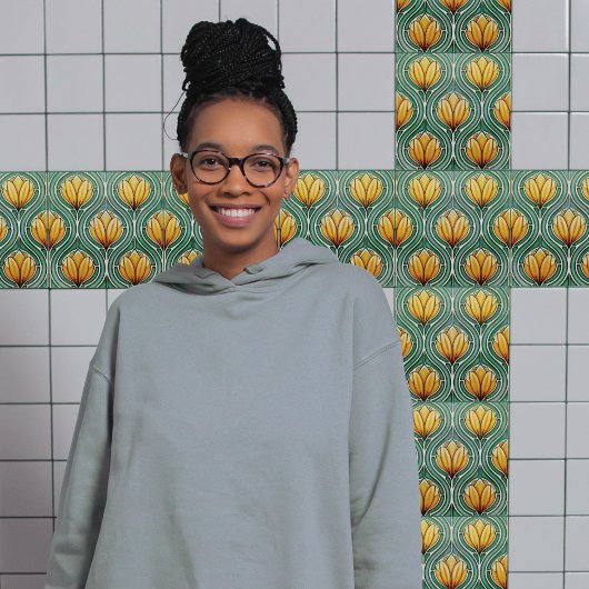 イエローチューリップ対称パターンアールヌーボー タイル