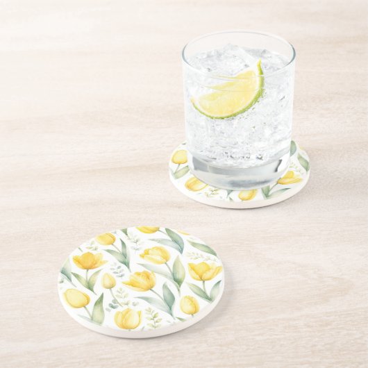 イエローチューリップ 水彩 花の絵 植物画 コースター (側面)