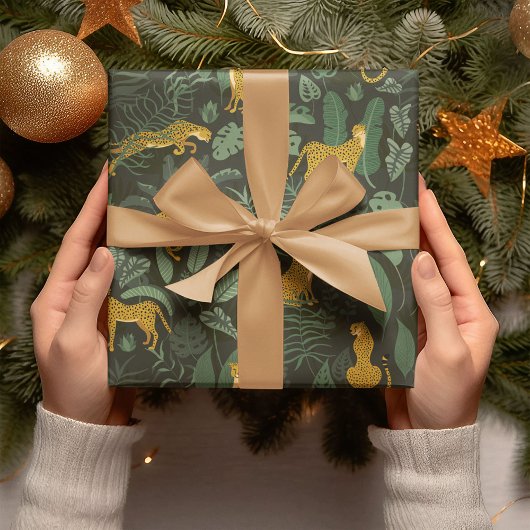 イエローチーターズ野生のジャングル熱帯緑の植物 ラッピングペーパー