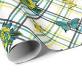 イエローティール(緑がかった色)タトゥーバラ蝶プレイド ラッピングペーパー (ロールコーナー)